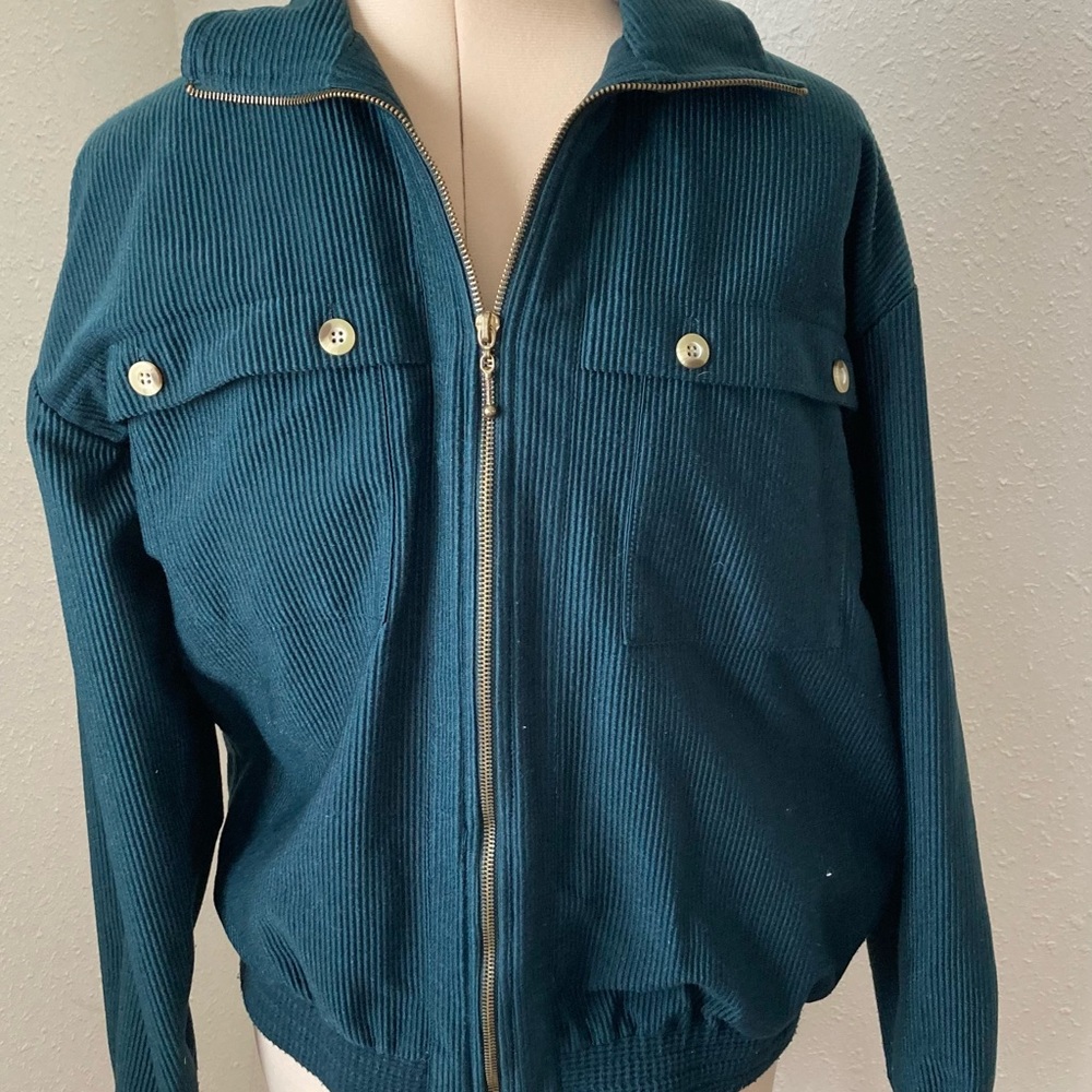 Forest Green Corduroy Zip up sweater